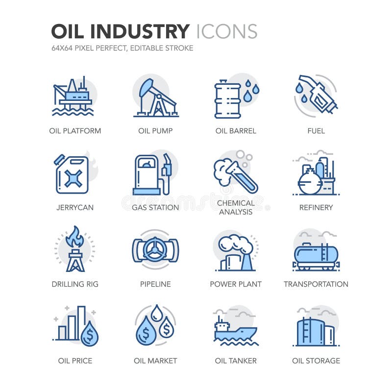Blue Line Oil Industry Icons