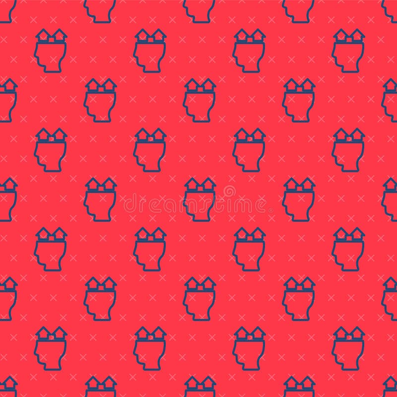 Blue line User of man icon isolated seamless pattern on red background. Business avatar symbol user profile icon. Male stock illustration