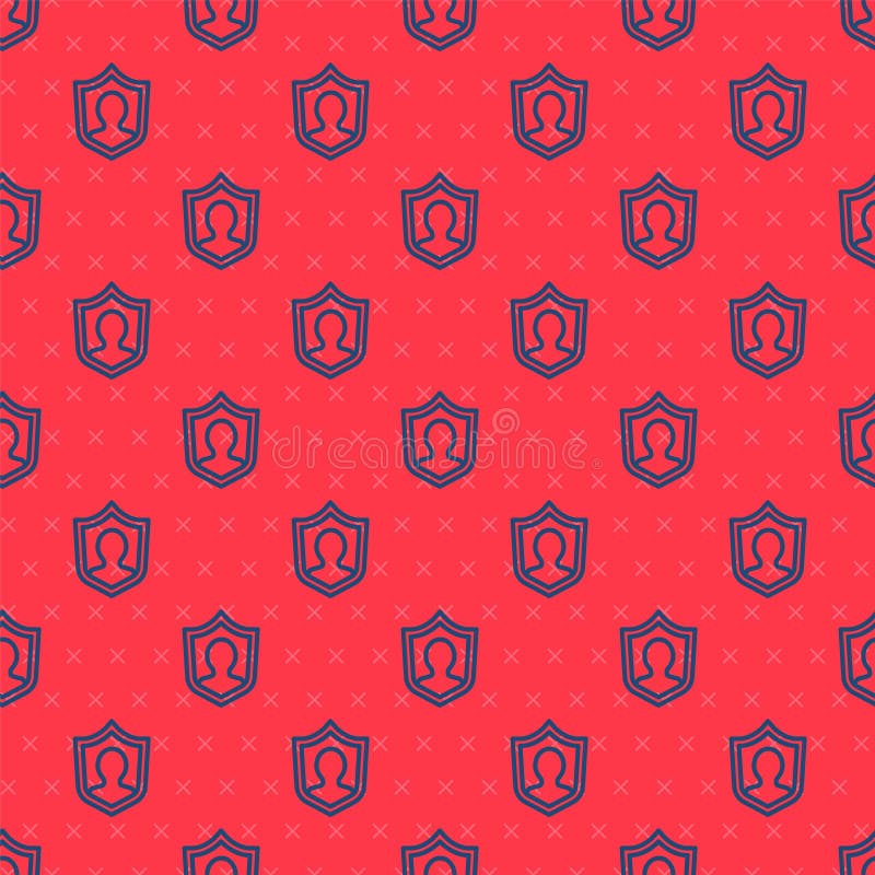 Blue line User protection icon isolated seamless pattern on red background. Secure user login, password protected vector illustration