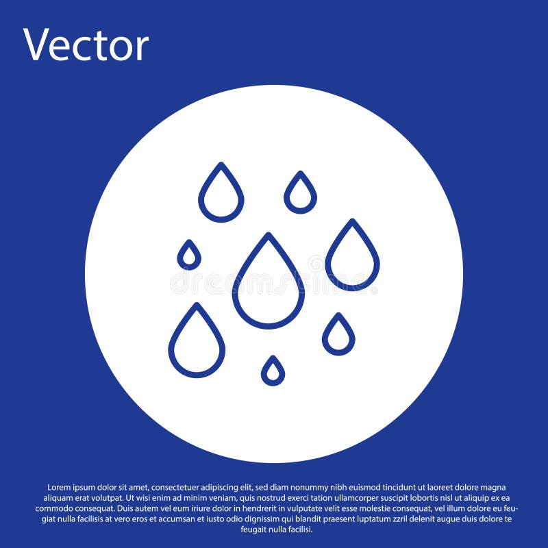 Blue Line Water Drop Icon Isolated on Blue Background. White Circle