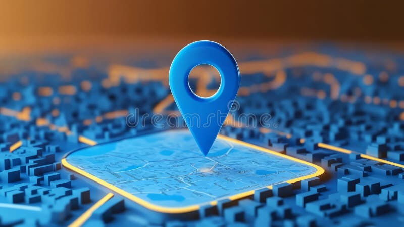Blue location pin on a digital city map representing navigation and modern connectivity vector illustration