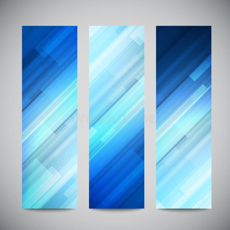 Blue low poly vector vertical banners set with vector illustration