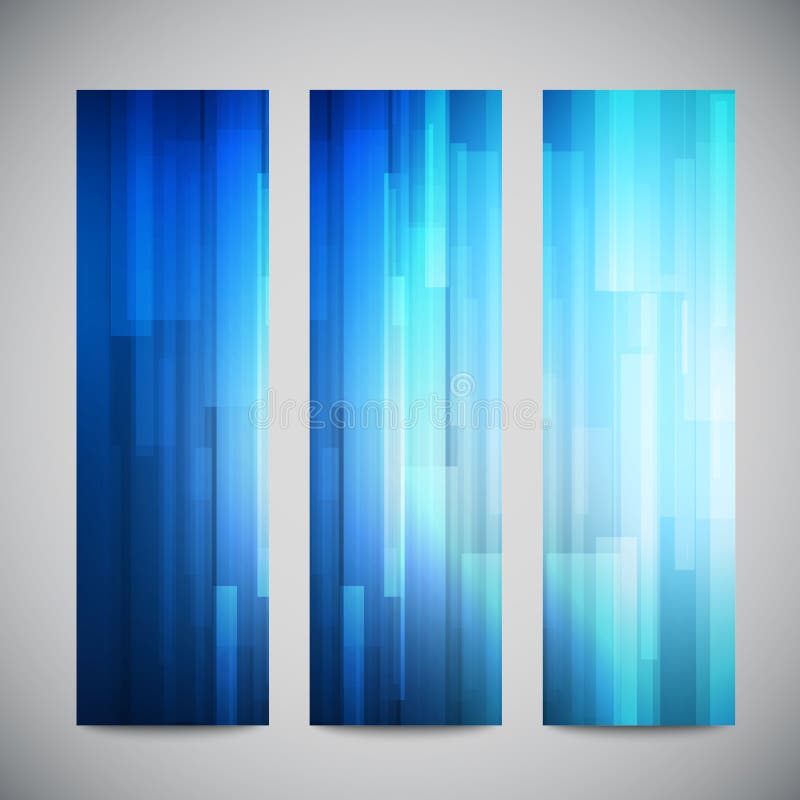 Blue low poly vector vertical banners set with vector illustration