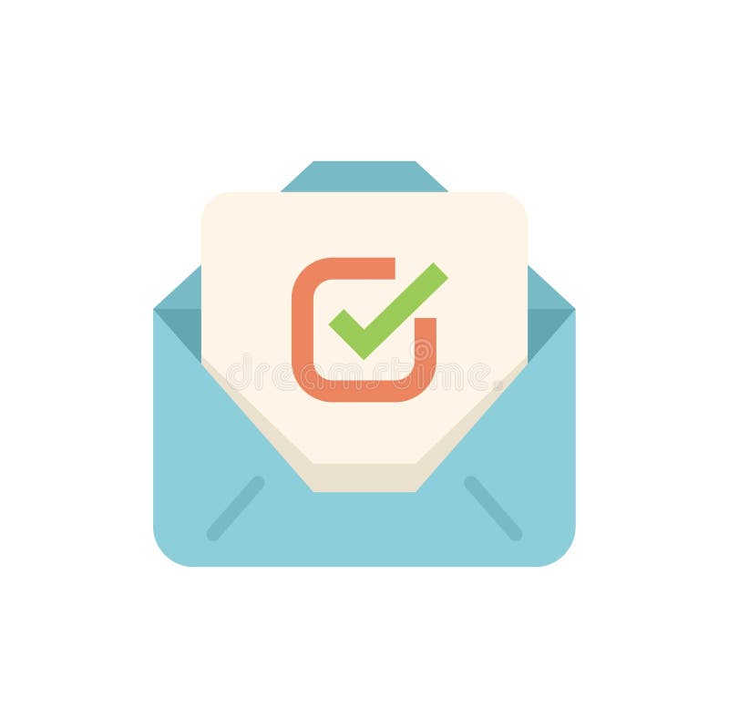 Blue mail envelope containing check mark symbol for validation stock illustration