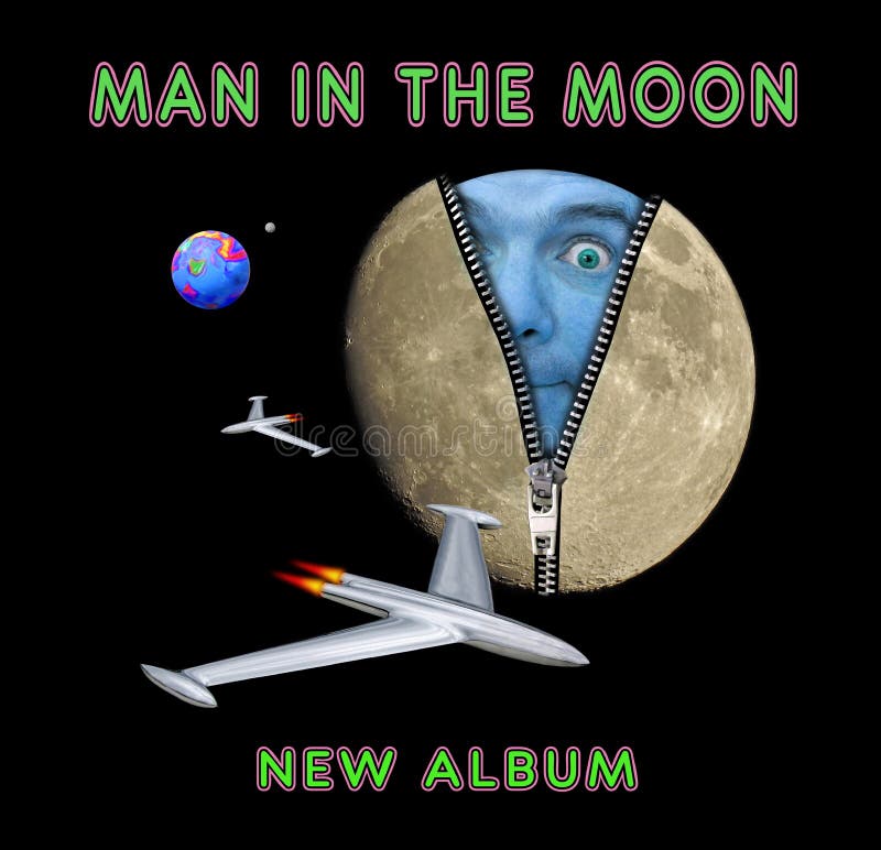 Blue Man In The Moon Space Galaxay Record Album Cover Design Planets Face Solar System Rockets Rocket Spaceship Ufo Stock Photo Image Of Design Body