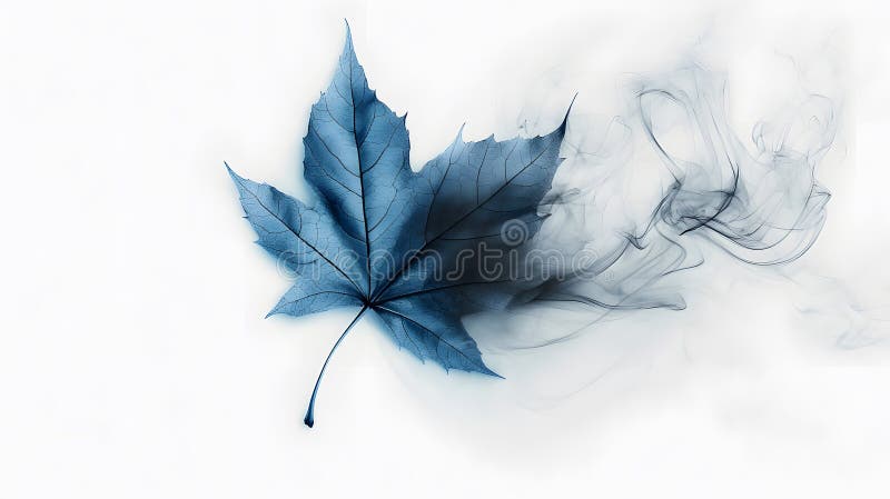 Blue Maple Leaf Dissolving into Smoke stock illustration.