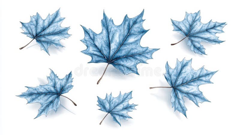 Blue Maple Leaves, Autumn Watercolor stock illustration