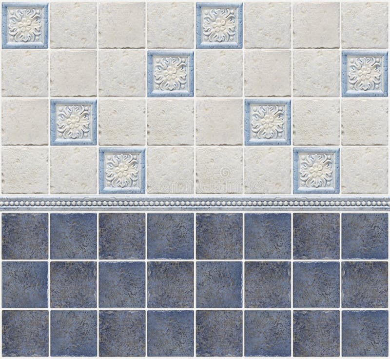Blue marble tiles with floral decorations for kitchen