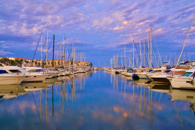 Blue Marina Boats Reflected Stock Image Image of cool, motorboat