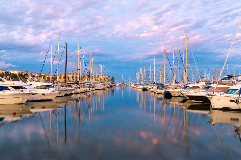 Blue Marina Boats Reflected Stock Image Image of cool, motorboat