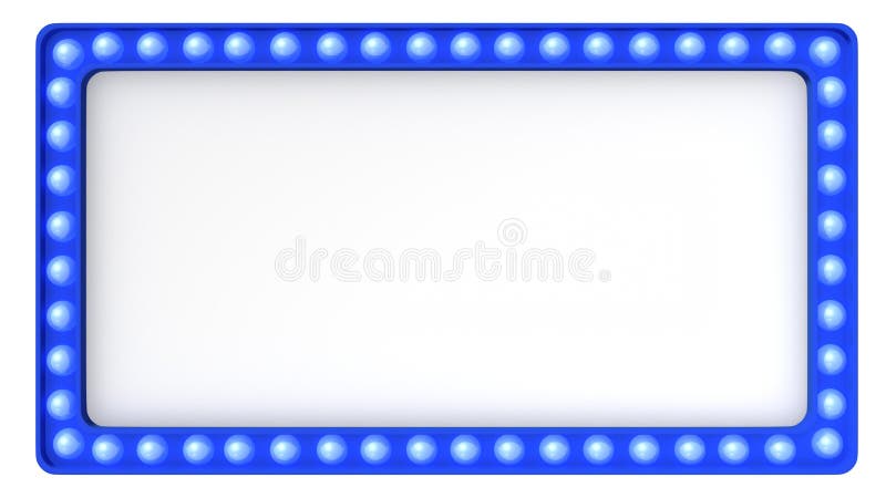 Blue Marquee Light Board Sign Retro on White Background. 3d Rendering Stock  Illustration - Illustration of blank, glow: 117620440