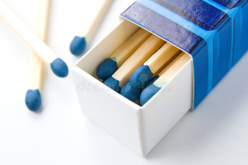 Open full box of matches on white background. two more wood match