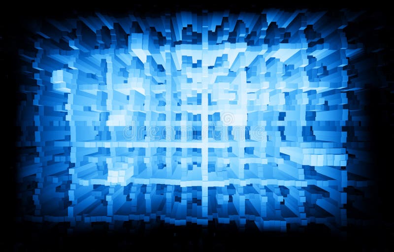 Blue matrix city skyscrapers illustration stock illustration