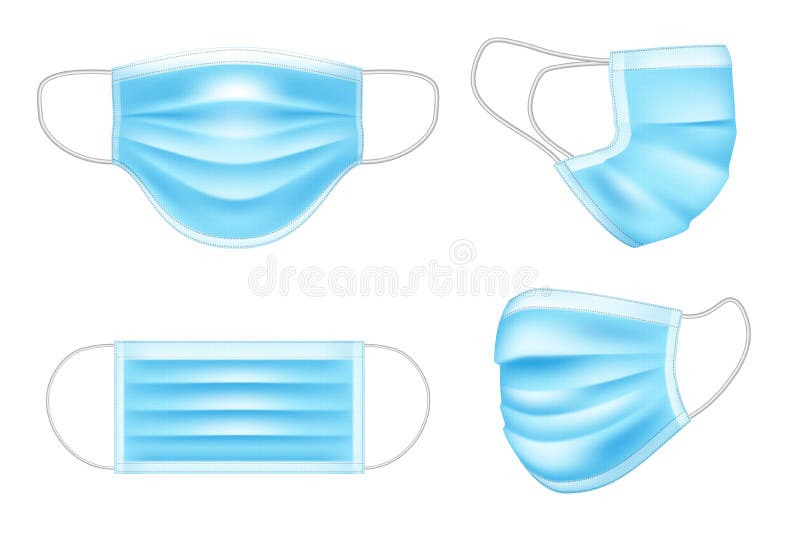 Blue medical mask for doctor and patient. Realistic 3d surgical face mask isolated on white. vector illustration