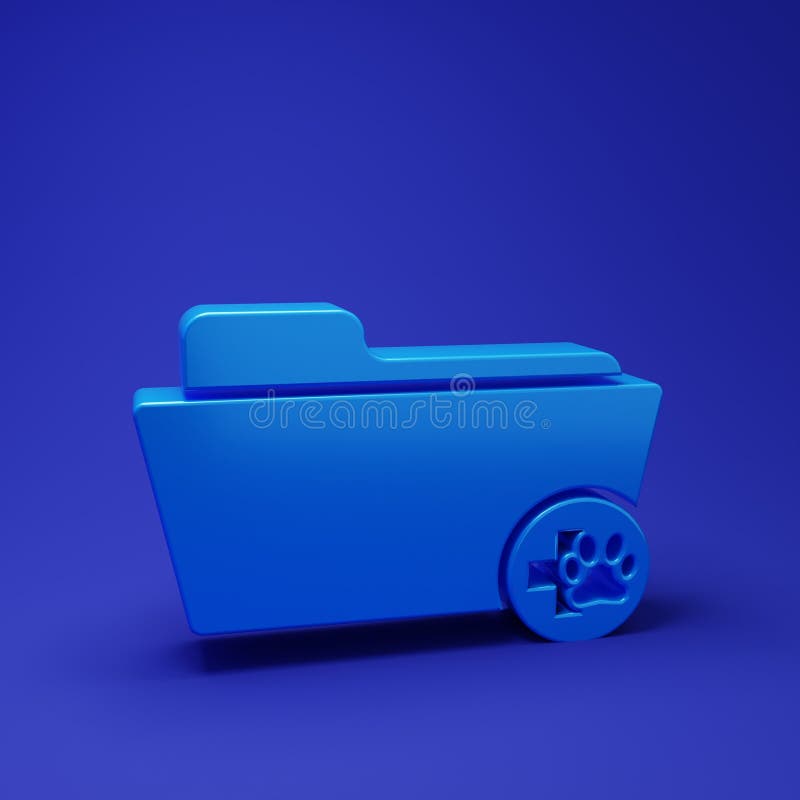 Blue Medical veterinary record folder icon isolated on blue background. Dog or cat paw print. Document for pet. Patient vector illustration