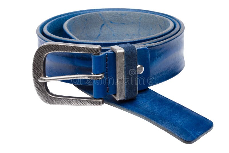 Blue Men Leather Belt Isolated on White Stock Image Image of metallic