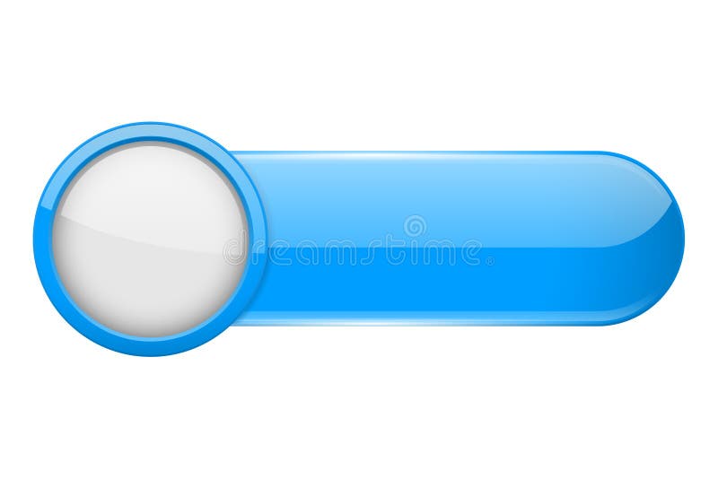 Blue menu button with white circle. Oval glass 3d icon stock illustration