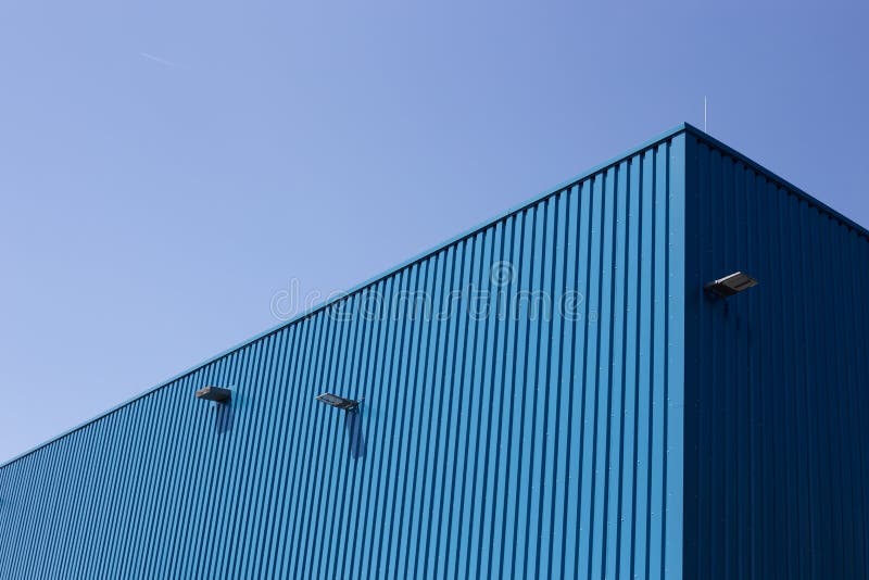 Blue Metal Building on Sky Background Stock Photo - Image of roof