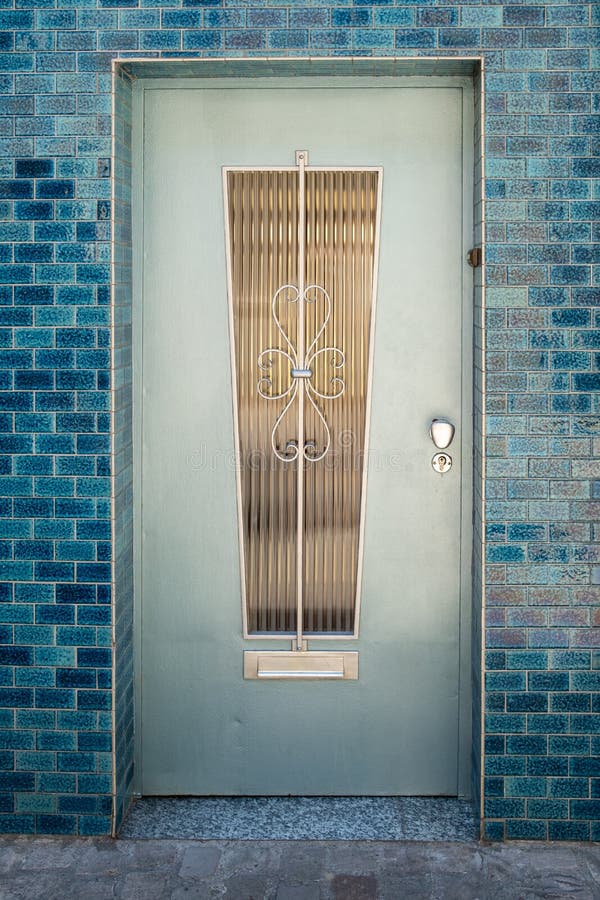 Blue metal door with window royalty free stock photography Blue metal door with window royalty free stock photography