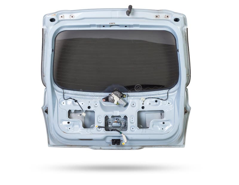 Blue Metallic Boot Lid Reverse Side with Stiffeners on a White Isolated