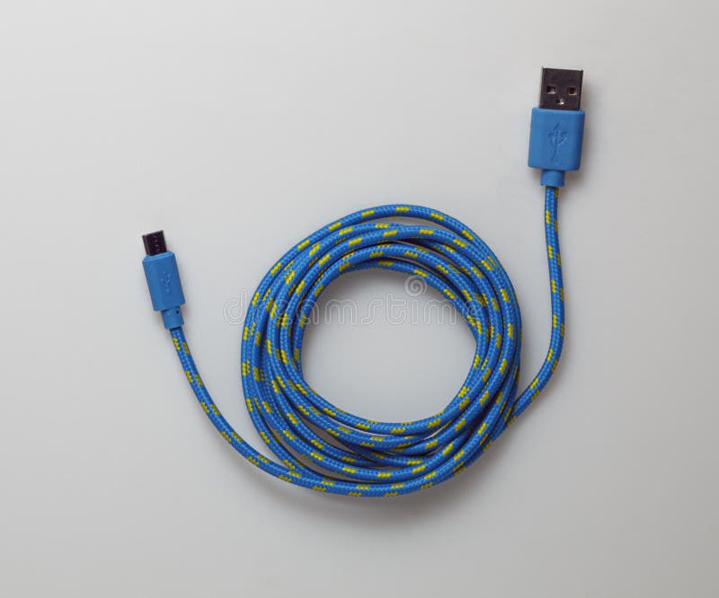 Blue micro usb cable stock image. Image of electricity 223697469
