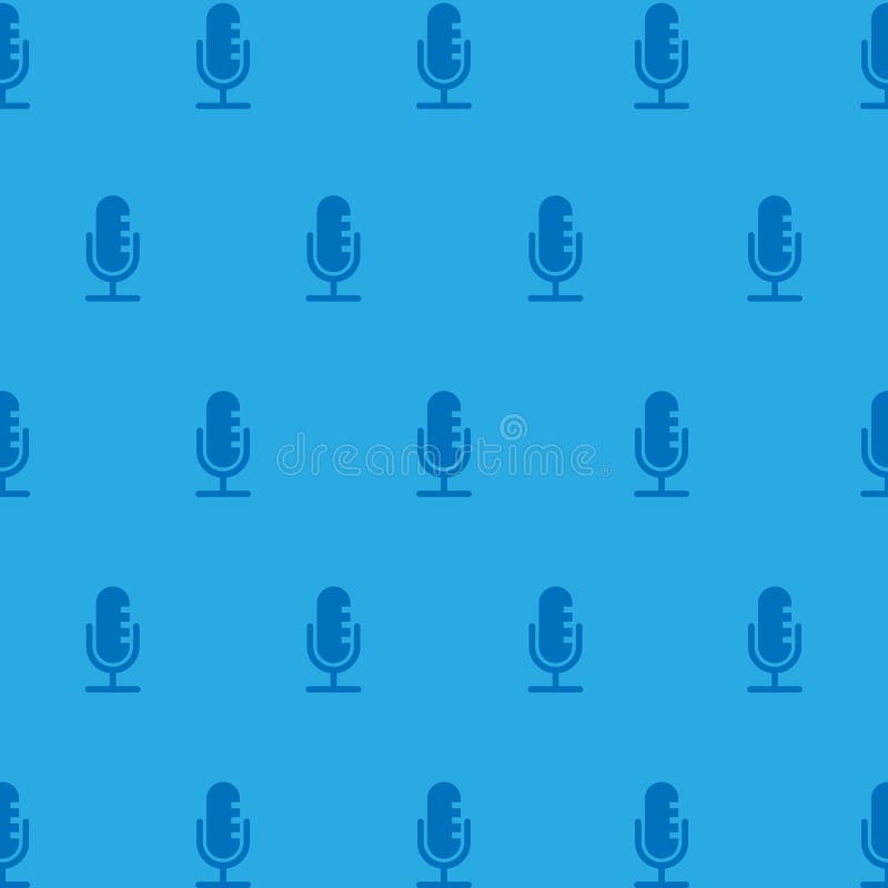 Blue Microphone Icon Isolated Seamless Pattern on Yellow Background. on