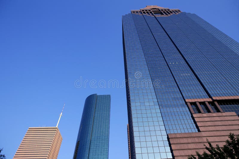 Blue mirror glass facade skyscraper buildings