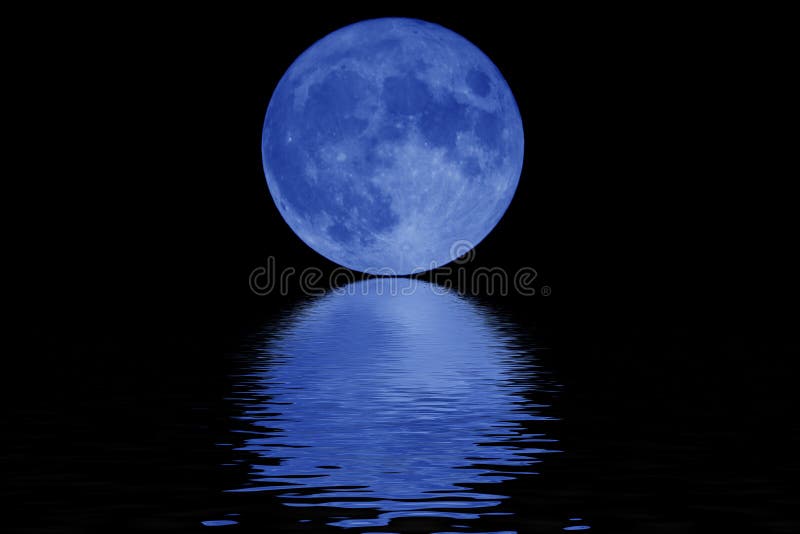 A blue full moon with reflection. A blue full moon with reflection
