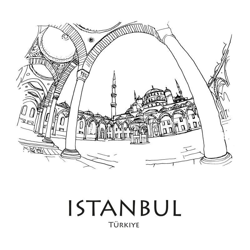 ISTANBUL, TURKEY: Blue Mosque. Hand drawn sketch