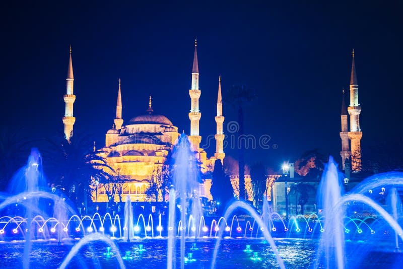 Blue mosque at night illumination. Sightseeing in Istanbul. Turkey. Blue mosque at night illumination. Sightseeing in Istanbul. Turkey stock image Blue mosque at night illumination. Sightseeing in Istanbul. Turkey. Blue mosque at night illumination. Sightseeing in Istanbul. Turkey stock image