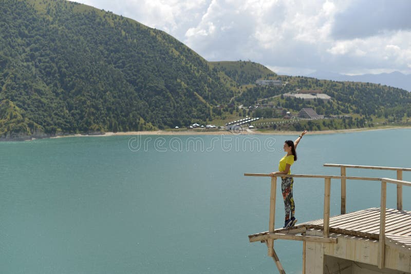 Blue mountain lake Kazenoi Am in the Chechen Republic on a Sunny summer day.