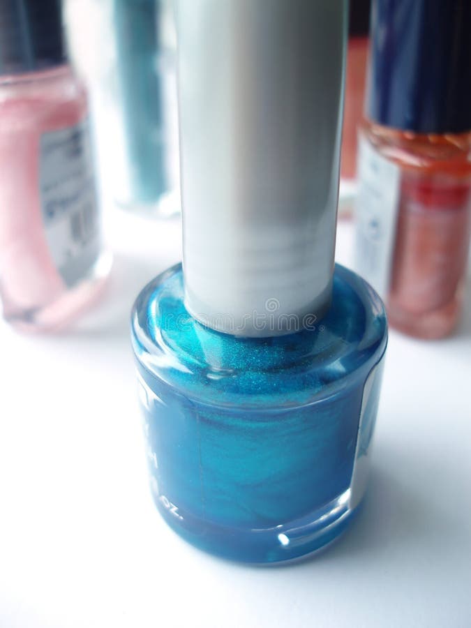 Blue nail polish stock photo. Image of close, brush, detail 419766