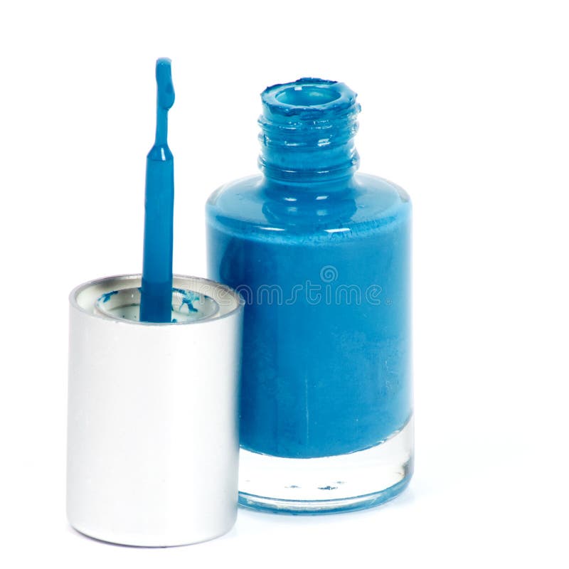 Blue nail polish on white