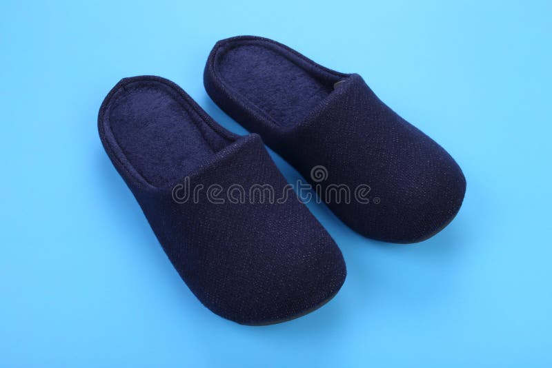 Blue Navy House Shoes on Blue Background Stock Photo Image of soft