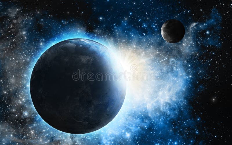 Blue nebula with planets