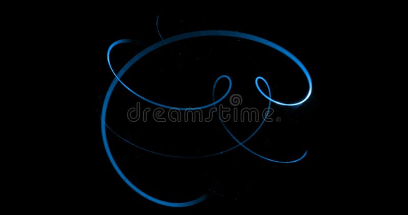 Blue neon abstract line light circles with glittering overlay effect. Speed light trace painting of flourish strings on black back vector illustration