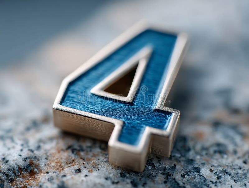 A blue number four sitting on top of a rock stock photo