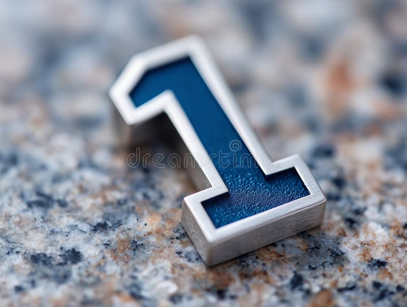 A blue number one on a granite surface stock photos