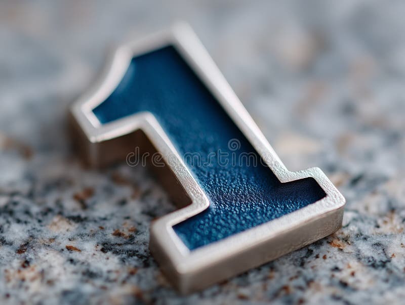 A blue number one on a granite surface royalty free stock image