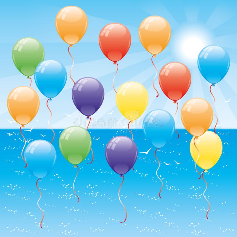 Blue ocean and balloons. vector illustration