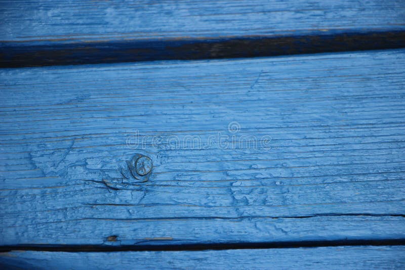 Blue Oil Paint Texture with Spots and Streaks on Wooden Surface Stock