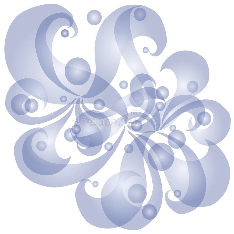 Blue Opaque Swirls and Circles. An abstract clip art illustration of a decorative opaque blue swirls isolated on white background stock illustration