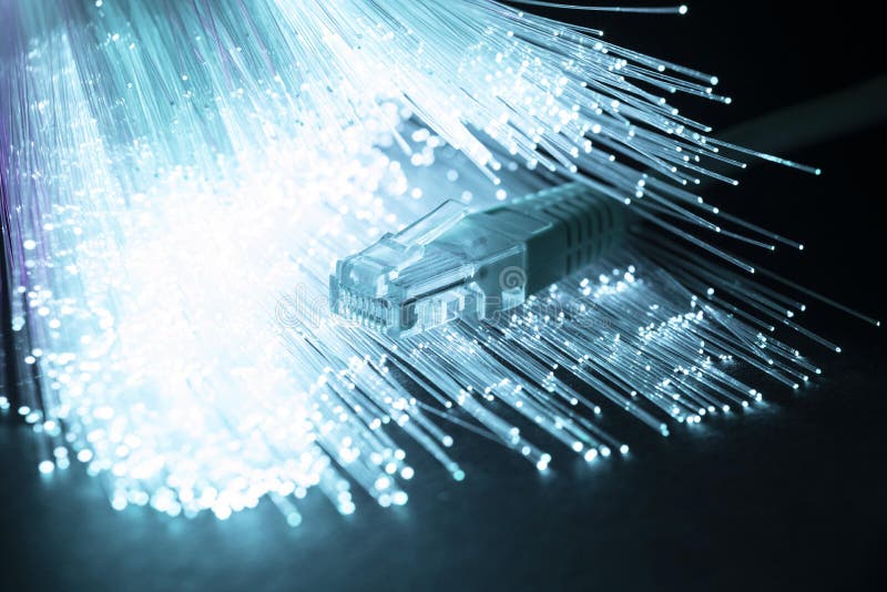 Blue Optic Fiber with Cables. High Quality Photo Stock Image