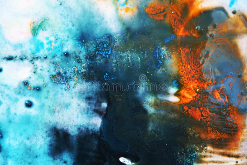 Blue orange dark contrast icy background, painting watercolor background, painting abstract colors