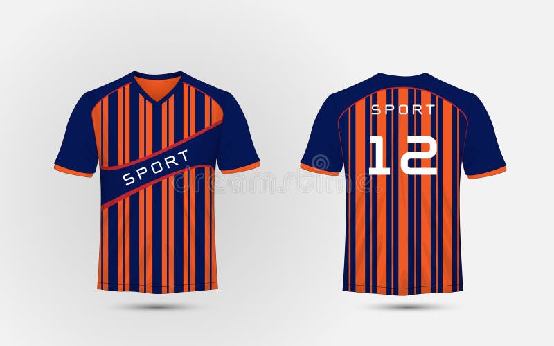 Blue and orange pattern sport football kits, jersey, t-shirt design template stock illustration
