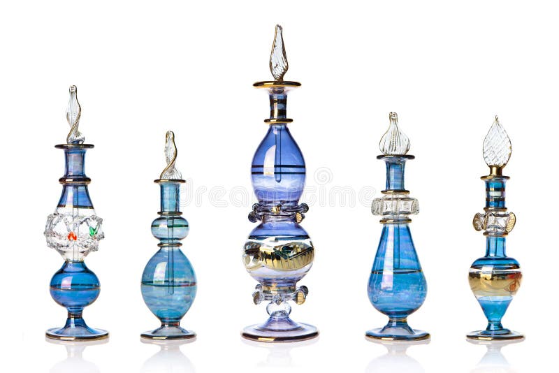 Blue oriental perfume bottles stock photography