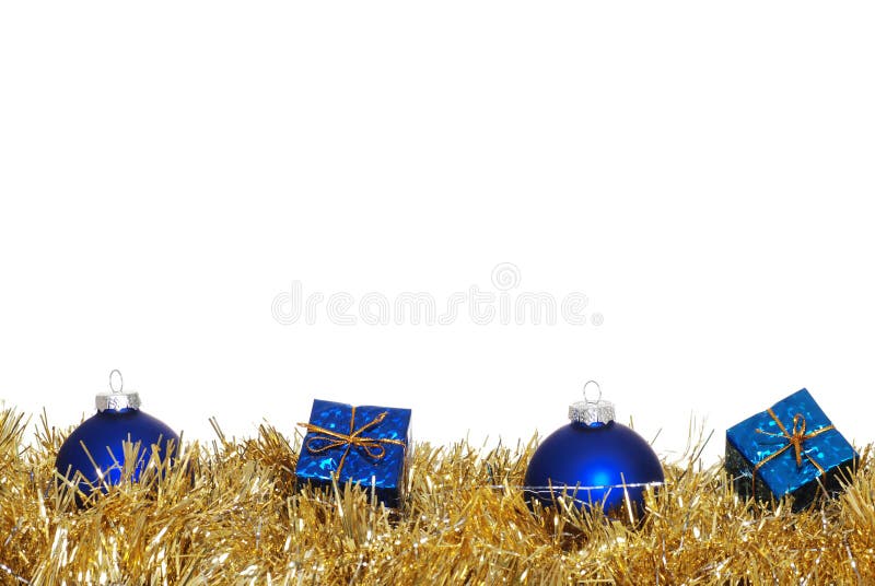 Blue Ornaments in Gold Garland Stock Photo Image of backdrop