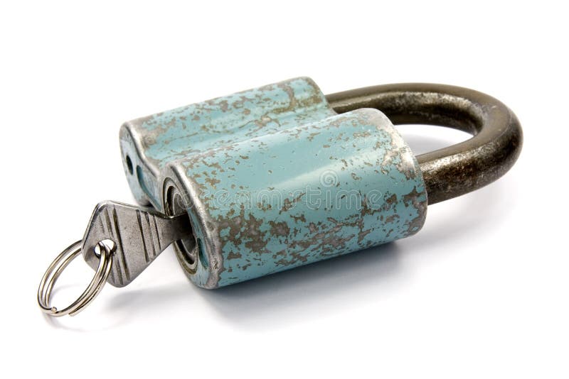Blue padlock with key stock photo. Image of vintage, secure 17943148