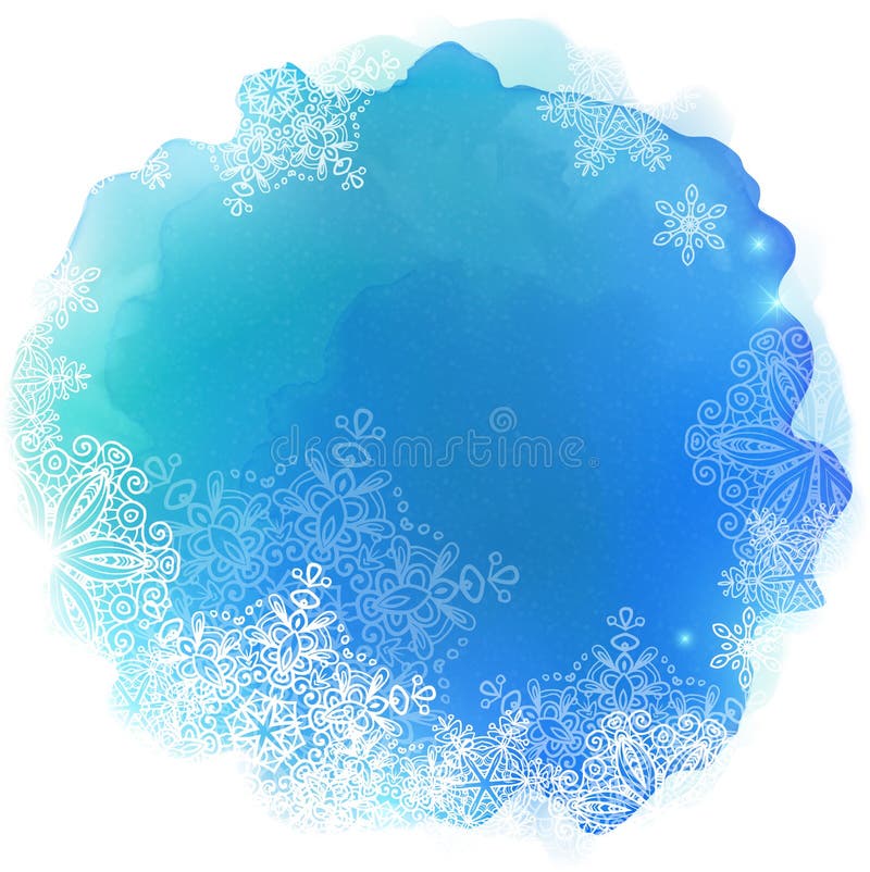 Blue paint stain with snowflakes, vector