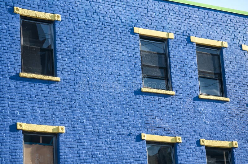 Blue Painted Brick House Facade Stock Image Image of construction